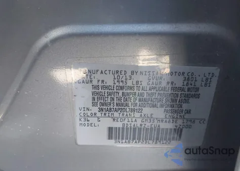 2013 Nissan Sentra Sr из США, поврежденный, VIN 3N1AB7AP2DL789122